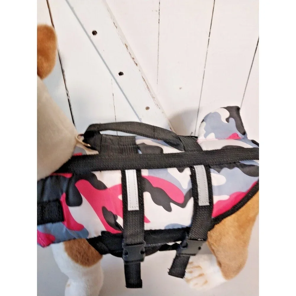 Camouflage Pink, Black, Gray, White Dog Life Jacket Swimming Size XS